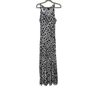Freckles‎ Womens Black White Geometric Lattice Racerback Maxi Dress Size M